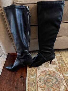 Nine West Black Over-the-Knee Leather Boots with Side Zip